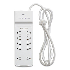 NXT Technologies Surge Protector, 10 AC Outlets/2 USB Ports, 6 ft Cord, 3,000 J, White (NXT24324338)