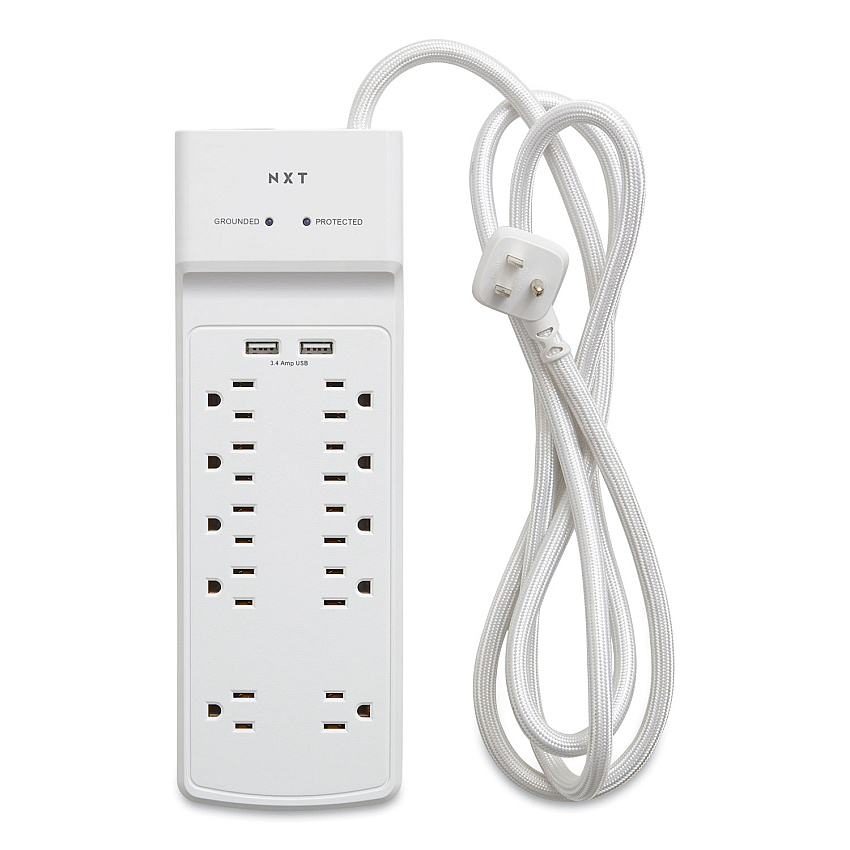 NXT Technologies Surge Protector, 10 AC Outlets/2 USB Ports, 6 ft Cord, 3,000 J, White (NXT24324338)