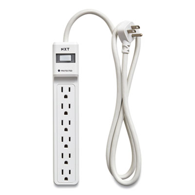NXT Technologies Surge Protector, 6 AC Outlets, 4 ft Cord, 600 J, White (NXT24373160)