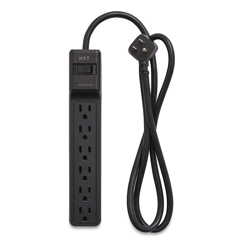 NXT Technologies Surge Protector, 6 AC Outlets, 4 ft Cord, 600 J, Black (NXT24373161)