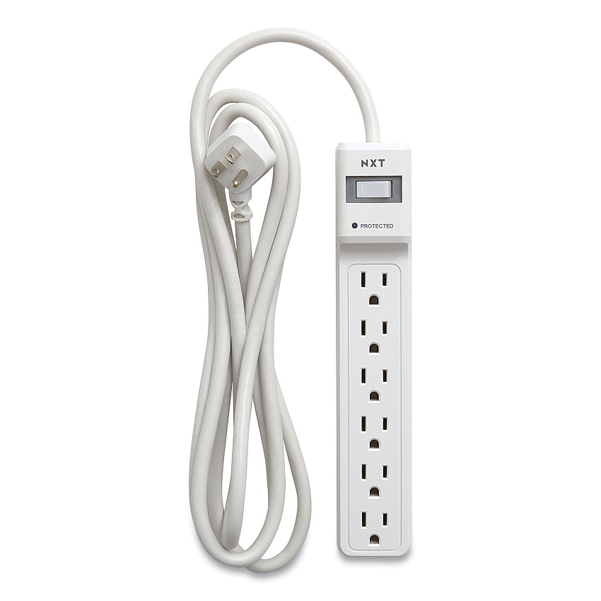 NXT Technologies Surge Protector, 6 AC Outlets, 8 ft Cord, 900 J, White (NXT24373162)