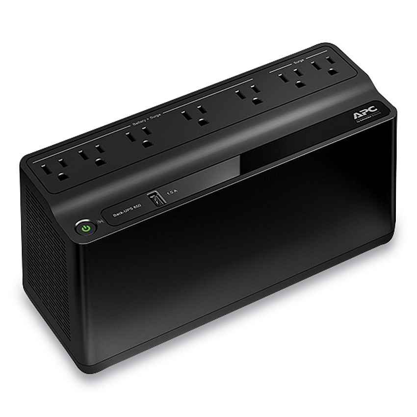 APC BN650M1 Back-UPS 650 VA Battery Backup System, 7 Outlets, 650 VA, 490 J (SEUBVN650M1)