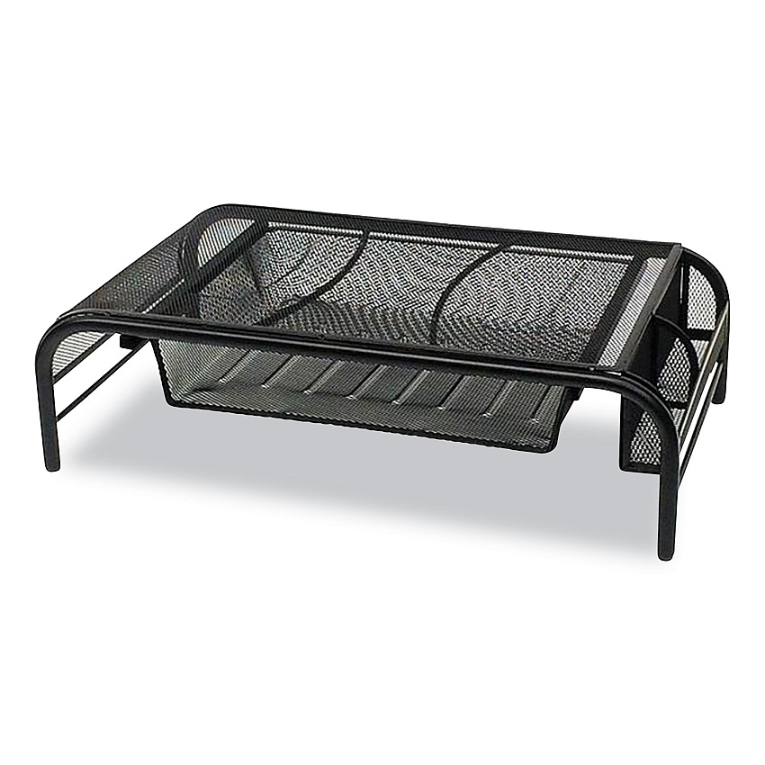 Mind Reader Raise Metal Mesh Monitor Stand with Drawer, 20" x 11.5" x 5.6", Black, Supports 25 lbs (EMSMMBLK)