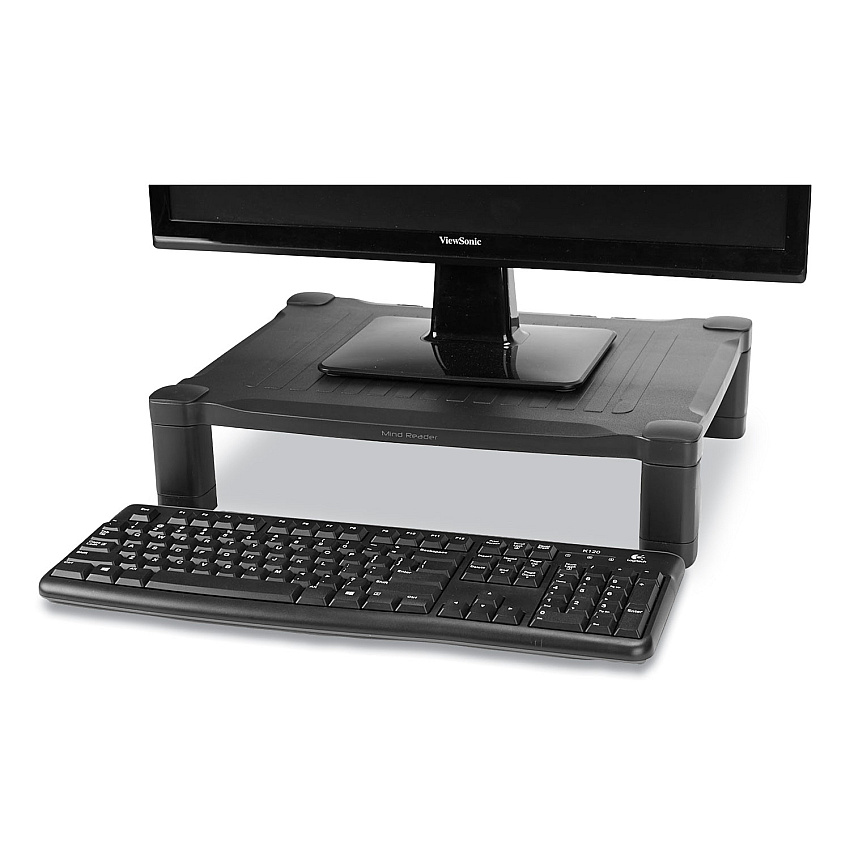 Mind Reader Adjustable Rectangular Monitor Stand, 17" x 13" x 3.75" to 5.75", Black, Supports 22 lbs (EMSPLMONSTBLK)