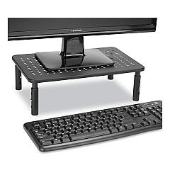 Mind Reader Adjustable Rectangular Monitor Stand, 14" x 9" x 3.25" to 5.25", Black, Supports 44 lbs (EMS4LEGMETBLK)