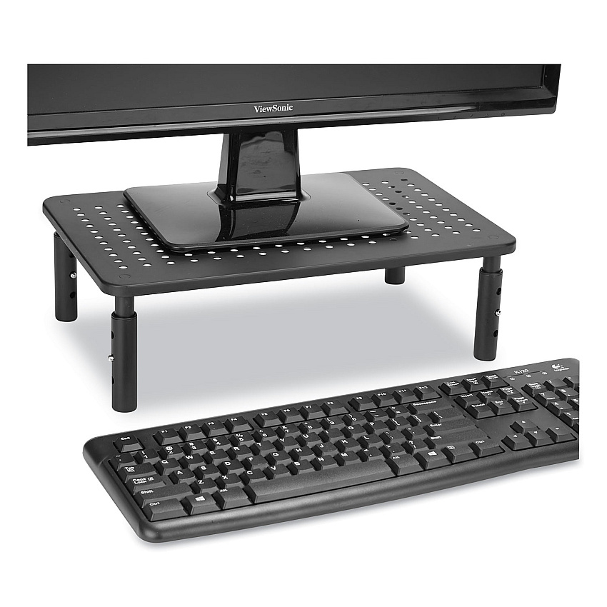 Mind Reader Adjustable Rectangular Monitor Stand, 14" x 9" x 3.25" to 5.25", Black, Supports 44 lbs (EMS4LEGMETBLK)