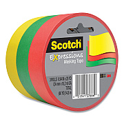 Scotch Expressions Masking Tape, 3" Core, 0.94" x 20 yds, Red, Green, Yellow, 3 Rolls/Pack (MMM34373PRM)