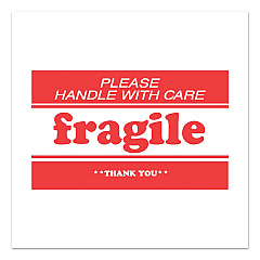Decker Tape Products Pre-Printed Message Labels, Fragile-Please Handle with Care-Thank You, 2 x 3, White/Red, 500/Roll (DKTDL1271B)