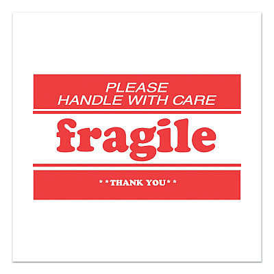 Decker Tape Products Pre-Printed Message Labels, Fragile-Please Handle with Care-Thank You, 2 x 3, White/Red, 500/Roll (DKTDL1271B)