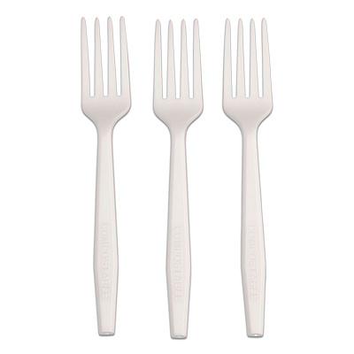 AmerCareRoyal Cpla Cutlery, Fork, White, Unwrapped, 1,000/carton (RPPL1801W)