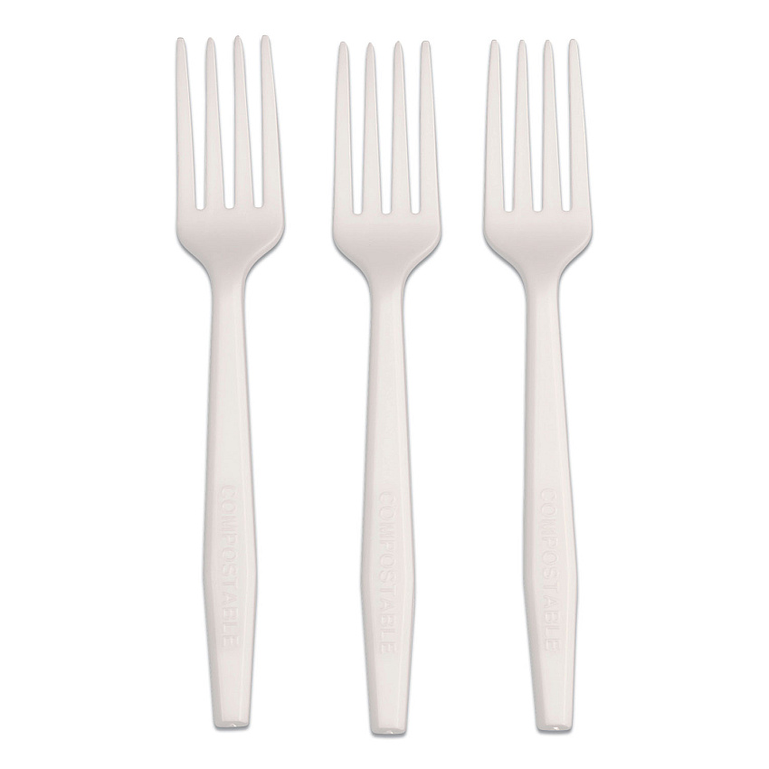 AmerCareRoyal Cpla Cutlery, Fork, White, Unwrapped, 1,000/carton (RPPL1801W)