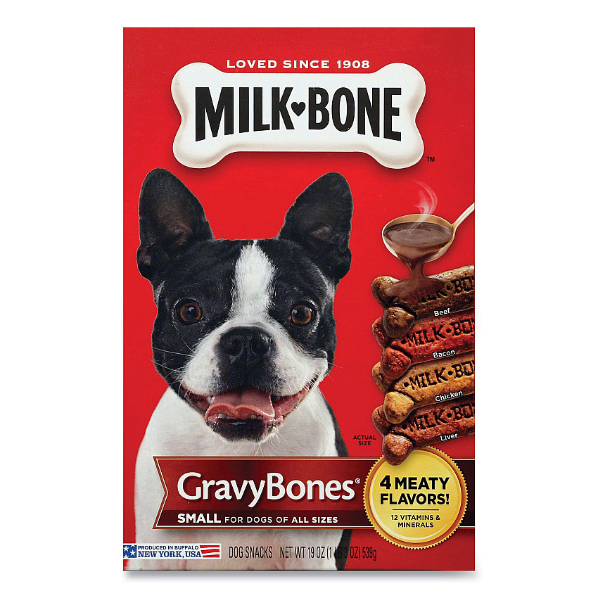 Milk-Bone Small Sized GravyBones Dog Biscuits, Bacon; Beef; Chicken; Liver, 19 oz (SMU94203)