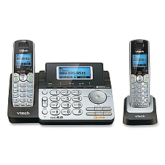 Vtech DS6151-2 Two-Handset Two-Line Cordless Phone with Answering System, Black/Silver (VTE80088300)