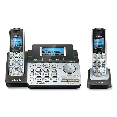 Vtech DS6151-2 Two-Handset Two-Line Cordless Phone with Answering System, Black/Silver (VTE80088300)
