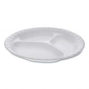 Pactiv Evergreen Placesetter Satin Non-Laminated Foam Dinnerware, 3-Compartment Plate, 9" dia, White, 500/Carton (0TH10011)