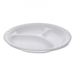 Pactiv Evergreen Placesetter Satin Non-Laminated Foam Dinnerware, 3-Compartment Plate, 9" dia, White, 500/Carton (0TH10011)