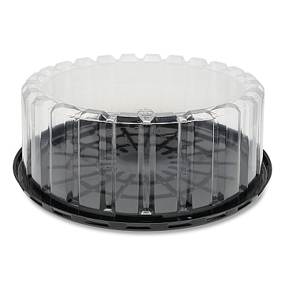 Pactiv Evergreen Plastic Cake Container, Shallow 9" Cake Container, 9" Diameter x 3.38"h, Clear/Black, 90/Carton (PCTYEH89902)