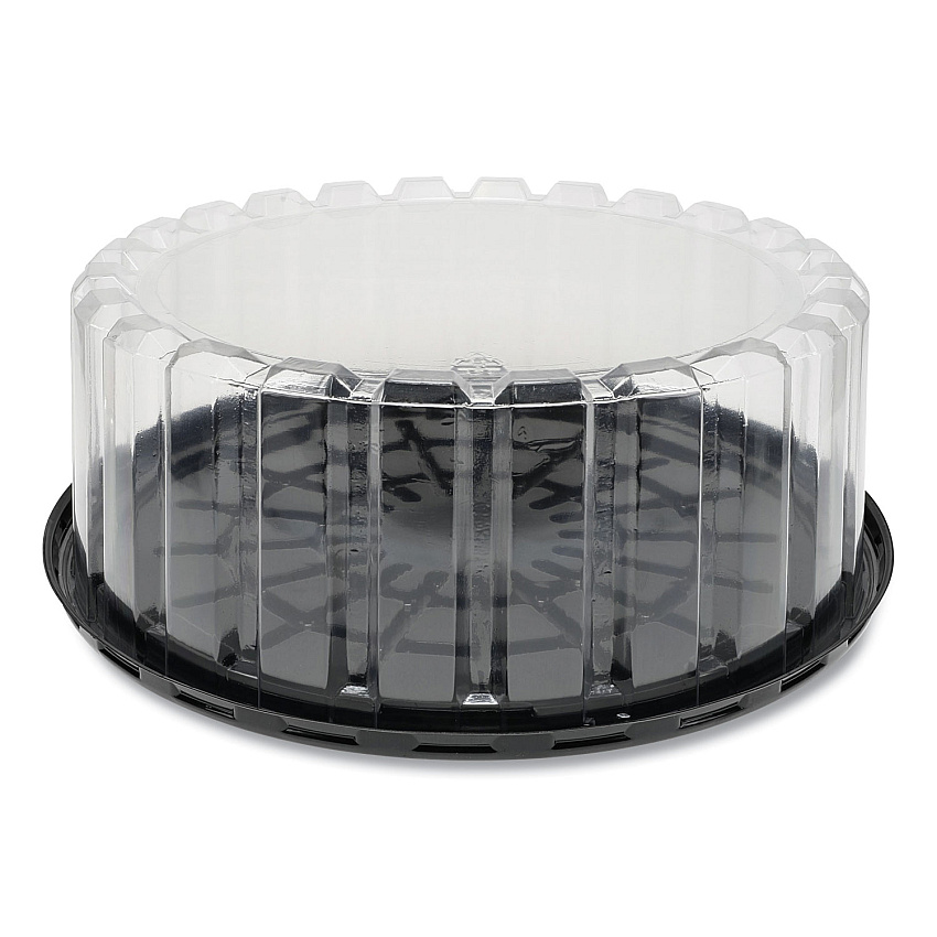 Pactiv Evergreen Plastic Cake Container, Shallow 9" Cake Container, 9" Diameter x 3.38"h, Clear/Black, 90/Carton (PCTYEH89902)