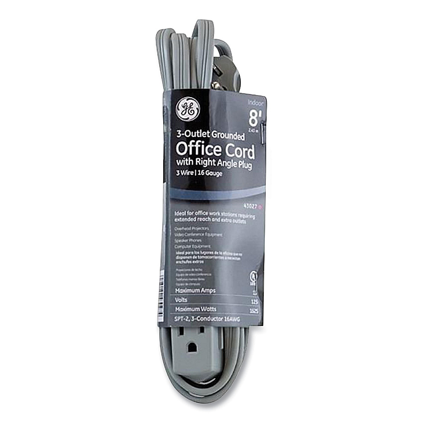 GE Power Strip, 3 Outlets, 8 ft Cord, Gray (GEL5055243027)