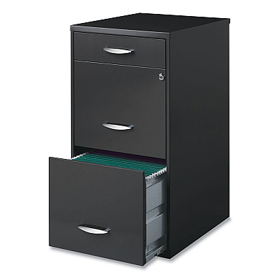 Office Designs Utility File Cabinet, 3-Drawers: Pencil/File/File, Letter, Charcoal, 14.5" x 18" x 27.13" (HID18606)