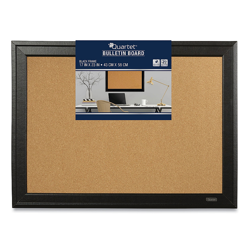Quartet Cork Bulletin Board with Black Frame, 23 x 17, Tan Surface (QRT79281)