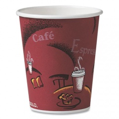 Solo Paper Hot Drink Cups in Bistro Design, 10 oz, Maroon, 1,000/Carton (370SI)
