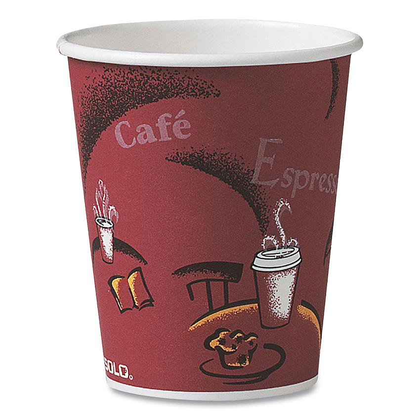 Solo Paper Hot Drink Cups in Bistro Design, 10 oz, Maroon, 1,000/Carton (SCC370SI)