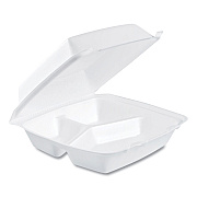 Dart Foam Hinged Lid Containers, 3-Compartment, 8.38 x 7.78 x 3.25, 200/Carton (DCC85HT3R)