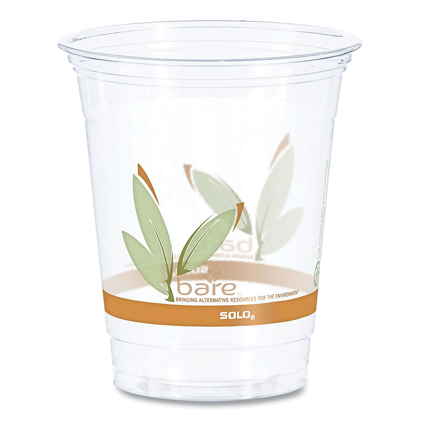 Dart Bare Eco-Forward RPET Cold Cups, ProPlanet Seal, 12 oz to 14 oz, Leaf Design, Clear, Squat, 50/Pack, 20 Packs/Carton (DCCRTP12BARECT)