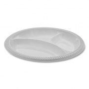 Pactiv Evergreen Meadoware Impact Plastic Dinnerware, 3-Compartment Plate, 10.25" dia, White, 500/Carton (MIC10Y)