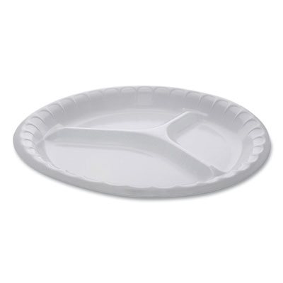 Pactiv Evergreen Placesetter Deluxe Laminated Foam Dinnerware, 3-Compartment Plate, 10.25" dia, White, 540/Carton (0TK10044000Y)