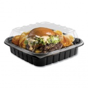 Anchor Packaging Crisp Foods Technologies Containers, 33 oz, 8.46 x 8.46 x 3.16, Clear/Black, Plastic, 180/Carton (4118501)