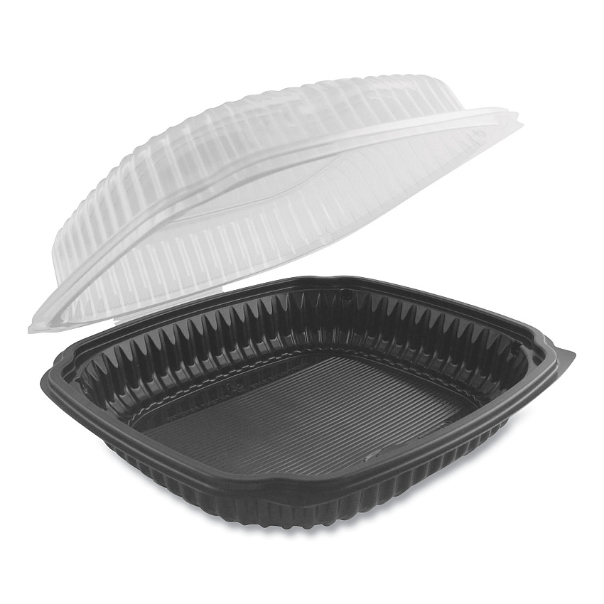 Anchor Packaging Culinary Lites Microwavable Container, 39 oz, 9 x 9 x 3.01, Clear/Black, Plastic, 100/Carton (ANZ4699911)