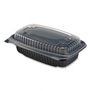 Anchor Packaging Culinary Lites Microwavable Container, 34 oz, 9.55 x 6.65 x 3.04, Clear/Black, Plastic, 100/Carton (4696911)