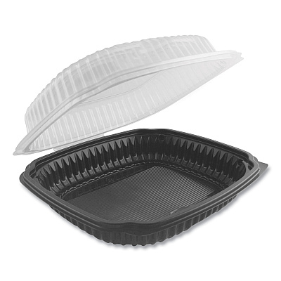 Anchor Packaging Culinary Lites Microwavable Container, 47.5 oz, 10.56 x 9.98 x 3.18, Clear/Black, Plastic, 100/Carton (ANZ4699610)