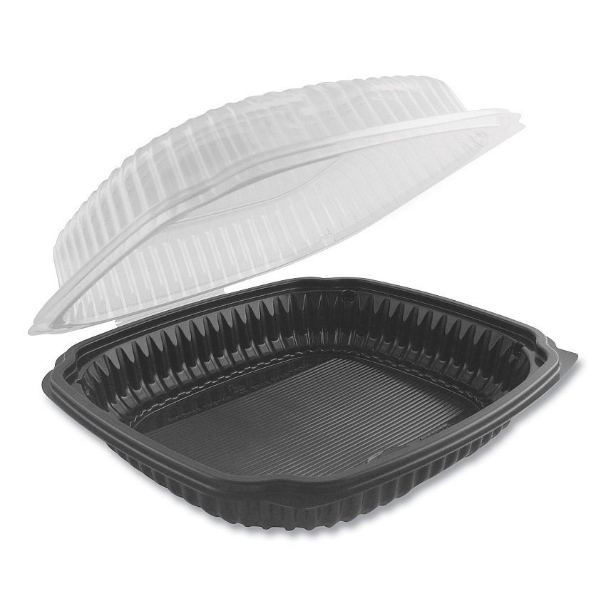 Anchor Packaging Culinary Lites Microwavable Container, 47.5 oz, 10.56 x 9.98 x 3.18, Clear/Black, Plastic, 100/Carton (ANZ4699610)