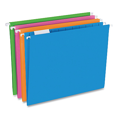 Pendaflex Glow Poly Hanging File Folders, Letter Size, 1/5-Cut Tabs, Assorted Colors, 12/Box (PFX81673)