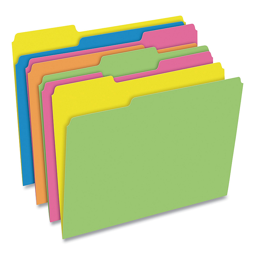 Pendaflex Glow Twisted 3-Tab File Folder, 1/3-Cut Tabs: Assorted, Letter Size, 0.25" Expansion, Assorted Colors, 12/Pack (PFX40526)
