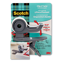 Scotch Clip and Twist Desktop Tape Dispenser, with Tape Roll, 1" Core, Plastic, Gray (MMMC19CLIP)