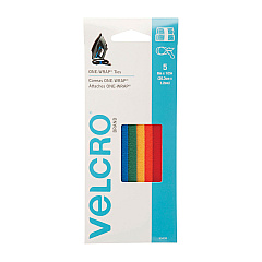 Velcro ONE-WRAP Pre-Cut Thin Ties, 0.5" x 8", Assorted Colors, 5/Pack (VEK90438PK)