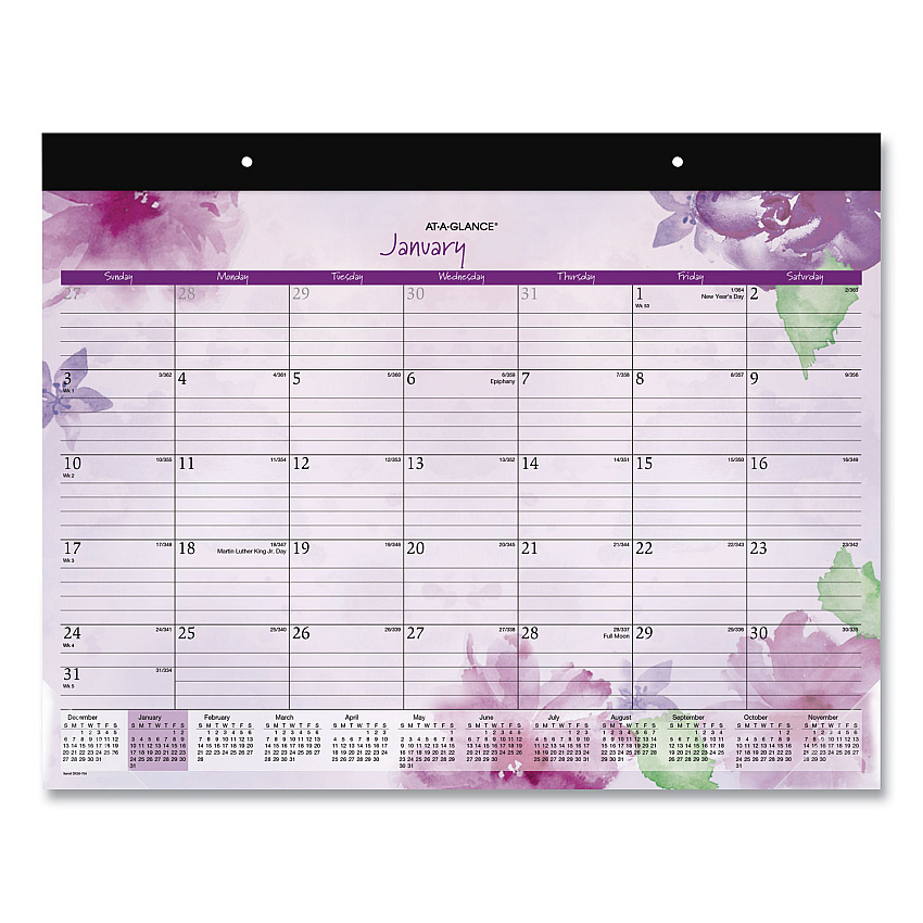 AT-A-GLANCE Beautiful Day Desk Pad Calendar, Floral Artwork, 21.75 x 17, Assorted Color Sheets, Black Binding, 12-Month (Jan-Dec): 2026 (SK38704)