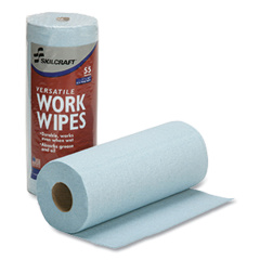 AbilityOne 7920016848963, SKILCRAFT Industrial Work Wipes, 1-Ply, 10.4 x 11, Blue, 55 Wipes/Roll, 30 Rolls/Carton
