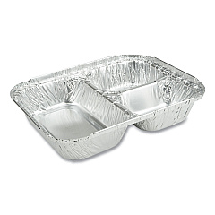 Durable Packaging 3-Compartment Oblong Aluminum Foil Container, 23 oz, 6.56 x 8.69 x 1.81, Silver, 500/Carton (DPK2103050X)