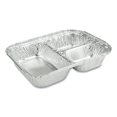 Durable Packaging 3-Compartment Oblong Aluminum Foil Container, 23 oz, 6.56 x 8.69 x 1.81, Silver, 500/Carton (DPK2103050X)