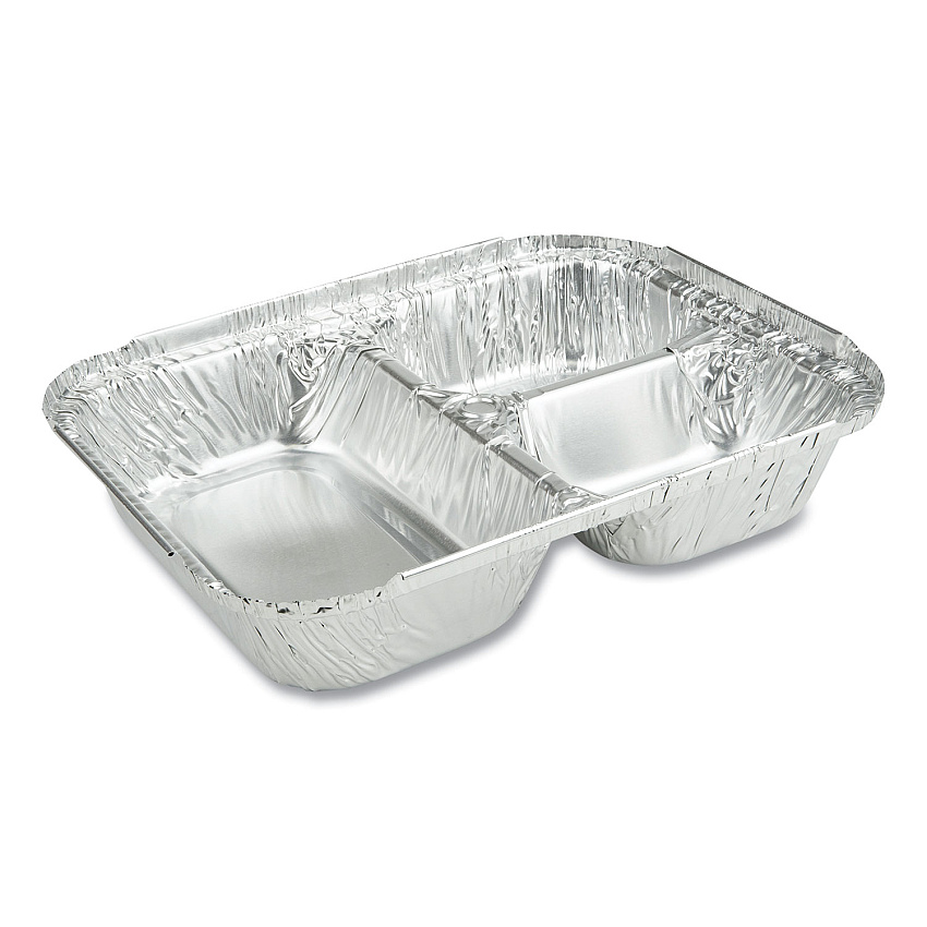 Durable Packaging 3-Compartment Oblong Aluminum Foil Container, 23 oz, 6.56 x 8.69 x 1.81, Silver, 500/Carton (DPK2103050X)