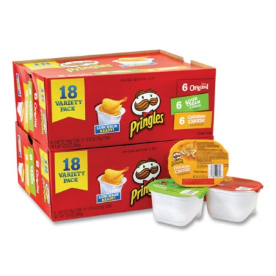 Pringles Potato Chips, Assorted, 0.67 oz Tub, 18 Tubs/Box, 2 Boxes/Carton, Delivered in 1-4 Business Days (22000407)