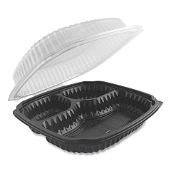 Anchor Packaging Culinary Lites Microwavable 3-Compartment Container, 20 oz/5 oz/ 5 oz, 9 x 9 x 3.13, Clear/Black, Plastic, 100/Carton (ANZ4699931)