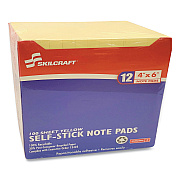 AbilityOne 7530012858355, SKILCRAFT Self-Stick Note Pad, 4" x 6", Yellow, 100 Sheets/Pad, 12 Pads/Pack