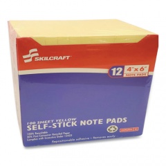 AbilityOne 7530012858355 SKILCRAFT Self-Stick Note Pad, 4" x 6", Yellow, 100 Sheets/Pad, 12 Pads/Pack