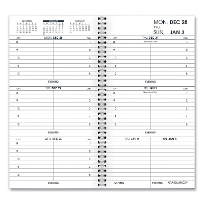 AT-A-GLANCE Weekly Appointment Book Refill Hourly Ruled, 6.25 x 3.25, White Sheets, 12-Month (Jan to Dec): 2026 (7090410)